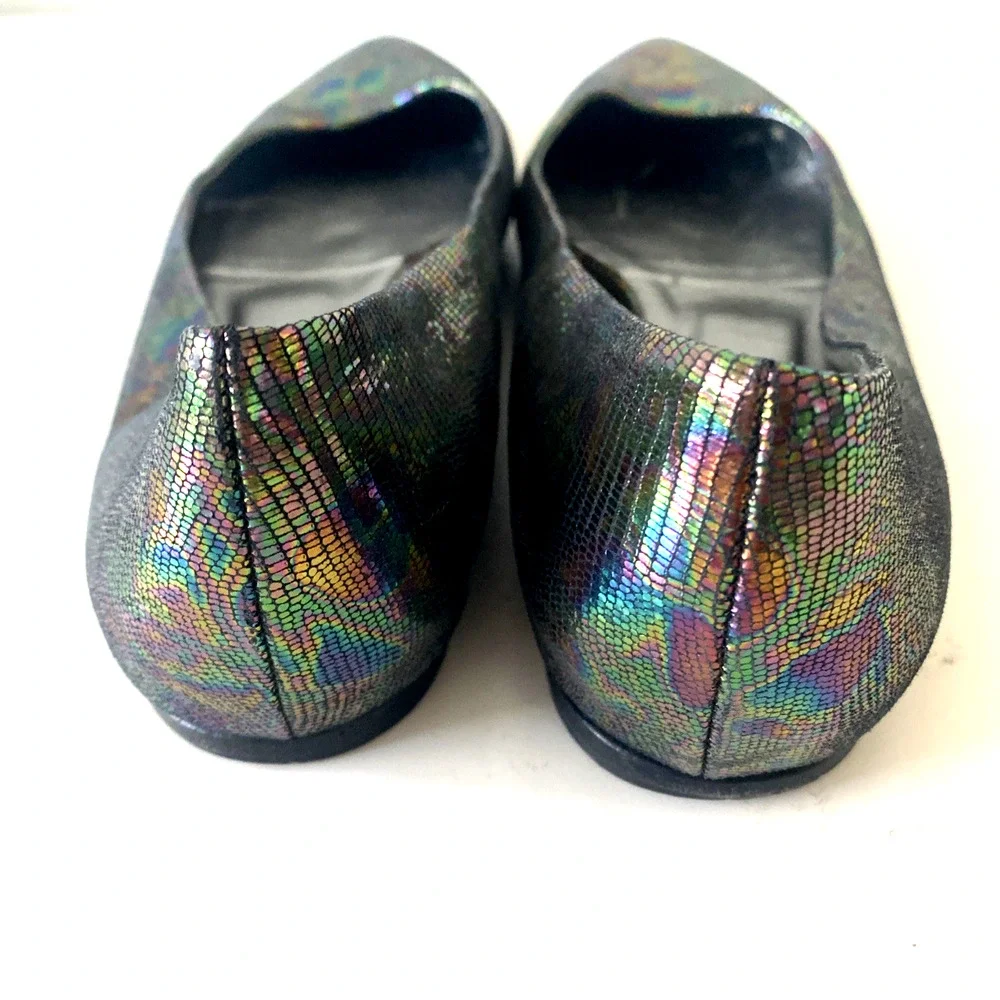 Mary Norton Ballet Flat Point Toe Leather Multi Color Snake Embossed 38.5